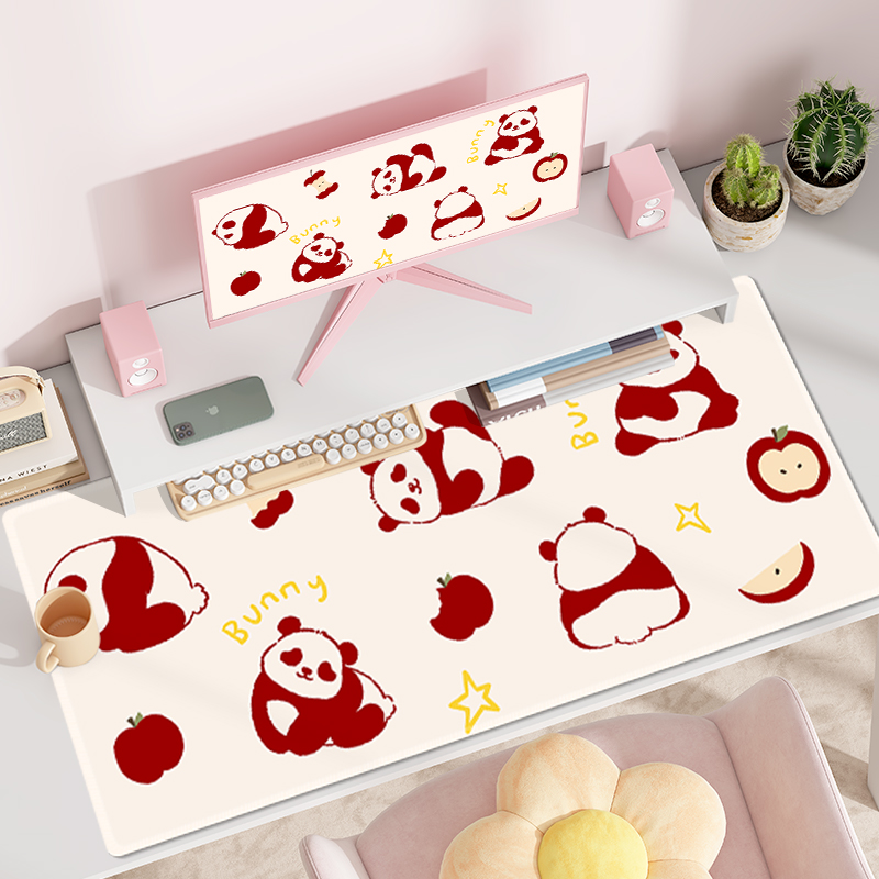 创意卡通鼠标垫ins办公游戏桌垫女生可爱熊猫加厚防滑大号桌面垫