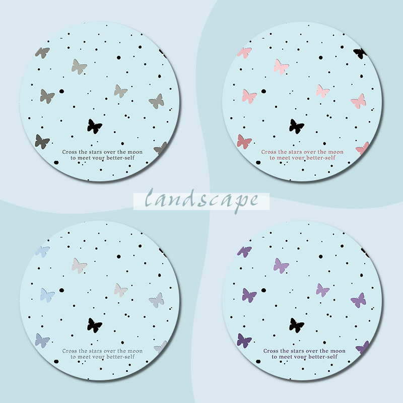 薄荷绿蝴蝶鼠标垫ins风男女生写字台书桌垫卡通笔记本圆形防滑垫