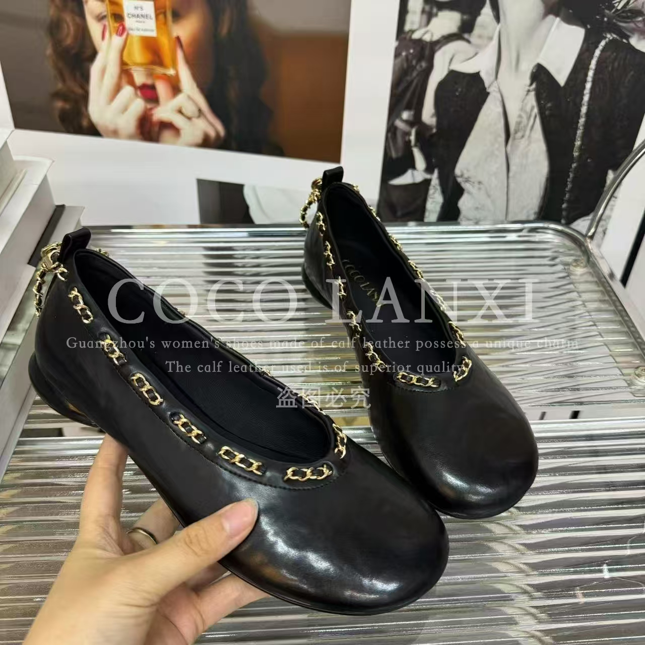 【COCO  LANXI】时尚休闲百搭女士黑色圆头浅口低跟单鞋25DX520LX