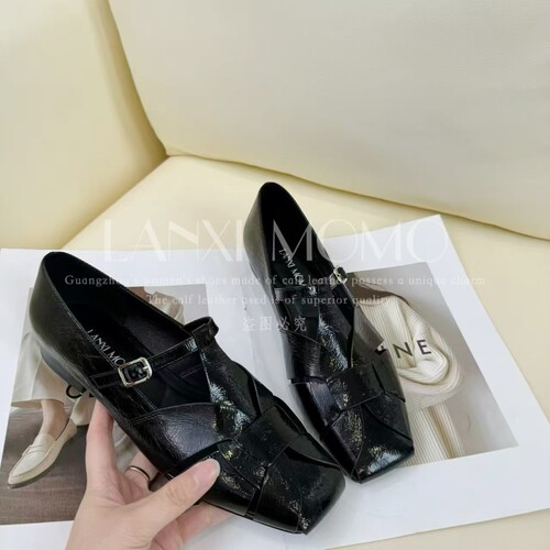 【LANXI  MOMO】气质时尚百搭方头浅口法式低跟小单鞋26DX160LX