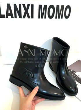 【LANXI  MOMO】时尚百搭女士黑色气质短筒尖头短靴25XZ701LX