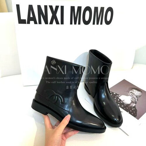 【LANXI  MOMO】时尚百搭女士黑色气质短筒尖头短靴25XZ701LX