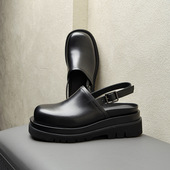 高档个性 潮穆勒鞋 纯皮休闲包头罗马凉鞋 男松糕底增高跟大头凉皮鞋