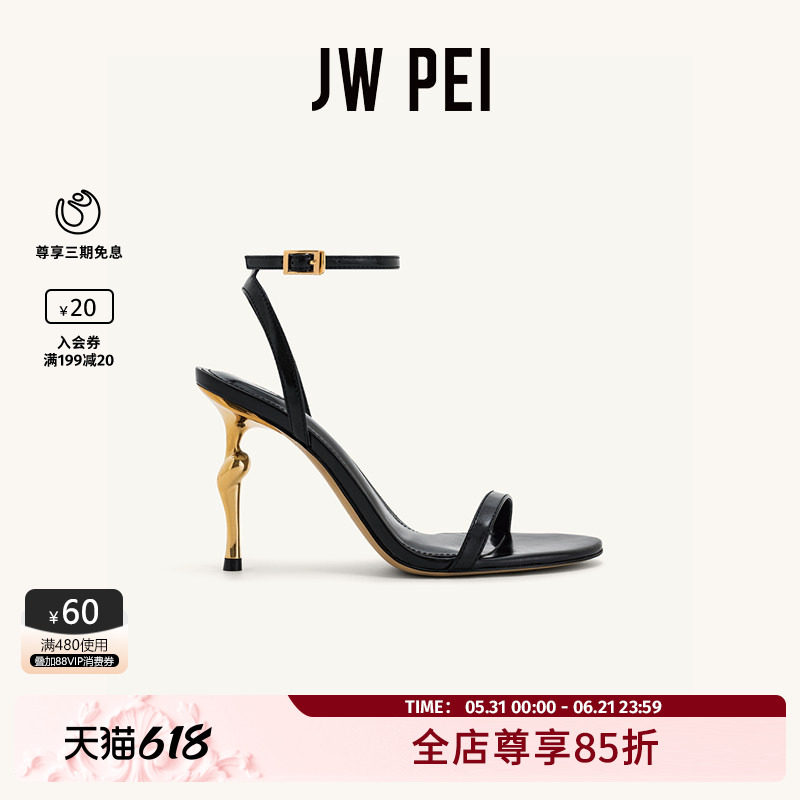 JW PEI一字带Alivia金属色鞋跟条带高跟鞋凉鞋1SDS27