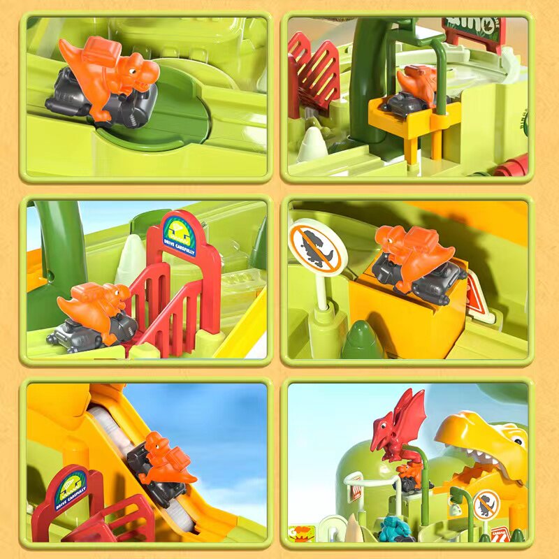 DINOSAUR CAR ADVENTURE TRACK KIDS EDUCATIONAL TOYS BOY 3 CAR PARKING BABY 6 GIFTS
