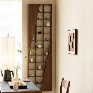 黑胡桃木杯架壁挂式置物架茶室博古架实木中式摆件展示架子茶杯架