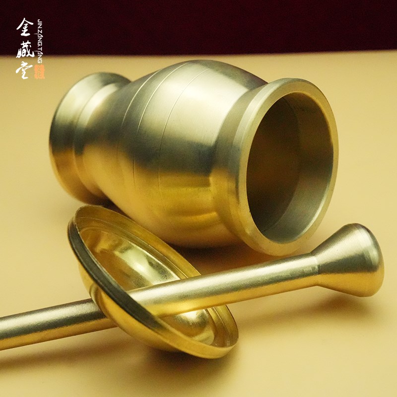 纯铜老式捣药罐中k药研磨器铜罐铜杵子实心黄铜一体成型家用捣蒜