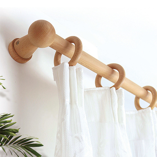 原木窗帘杆窗帘罗马杆简约u支架木质罗马圈艺术支架打孔侧装孔卧