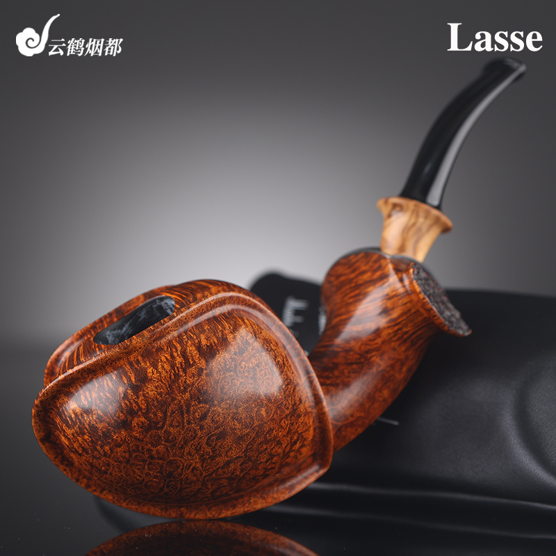 云鹤丹麦Lasse拉塞手工石楠木烟斗光面单面鼓银片双狮子
