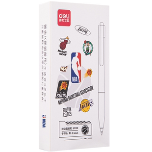 得力NBA主题速干按动直液式走珠笔中性笔黑色0.5m可换芯水笔按动式大容量刷题笔高颜值顺滑签字笔水性笔SF120