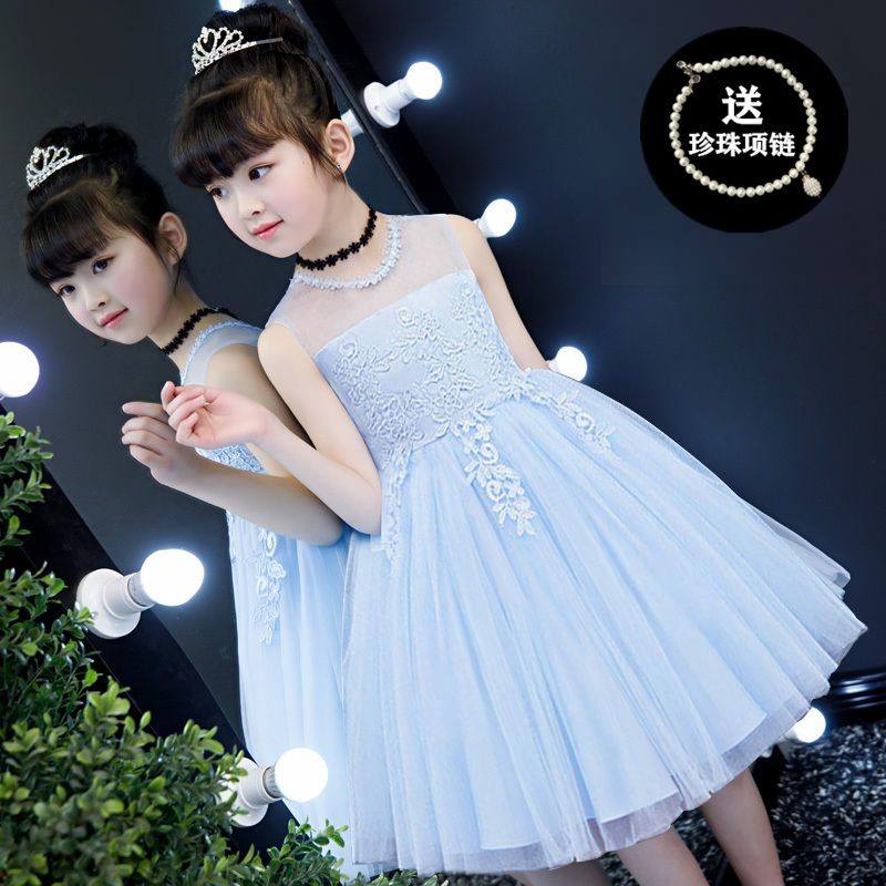 女童连衣裙春夏新款儿童蓝色婚纱蓬蓬裙宝宝生日礼服超洋气公主裙
