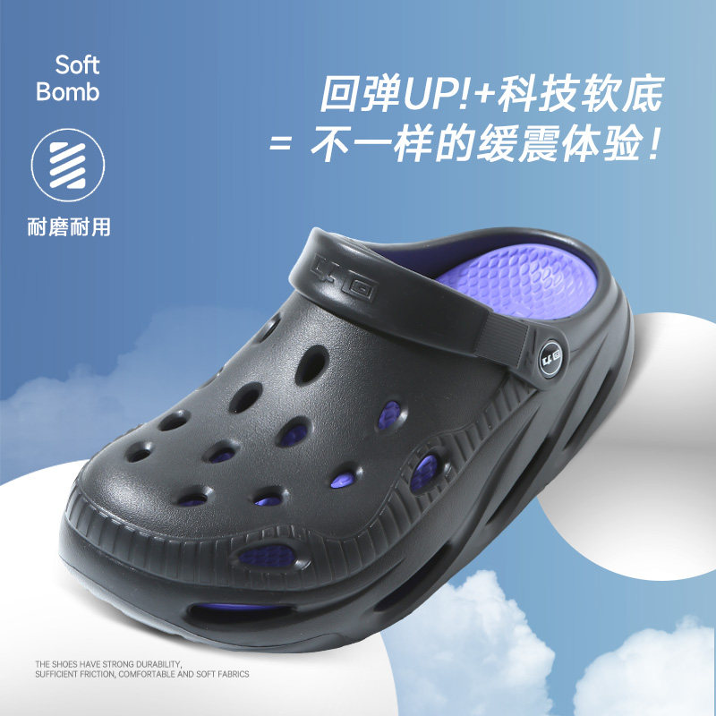 回力春季洞洞鞋男2026新款防滑包头黑色拖鞋男士两用沙滩运动凉拖