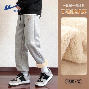 回力加厚绒裤子男款冬季青少年男生束脚卫裤羊羔绒大码男士休闲裤