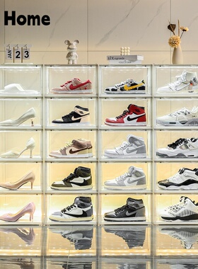 慧程LED灯光球鞋收纳盒亚克力透明磁吸展示柜发光鞋盒直播间神器