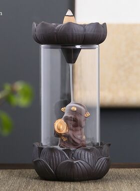 倒流香炉大圣归来创意紫砂摆件有机玻璃香薰炉沉檀香室内家用陶瓷