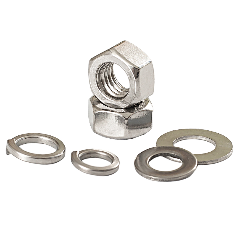 304不锈钢螺母六角螺帽平垫片弹垫套装M3M4M5FM6M8M10M12M14M16M2
