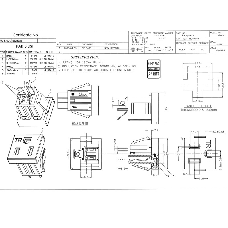 HD-M全铜美标美式美规三孔电源插座 带安全I门工业设备电源15A125