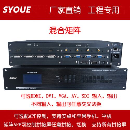 混合矩阵8进4出4/12/16/20/24/32 HDMI/DVI/VGA/AV可选带音频分离