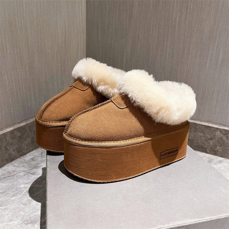 真皮羊毛毛鞋厚底松糕超高跟小个子6cm雪地棉短靴面包鞋一脚蹬女,女鞋,时尚雪地靴,淘宝优惠券,粉丝福利购,淘宝优惠卷