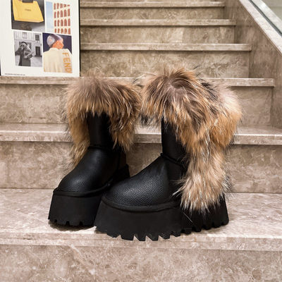 貉子毛短靴雪地棉靴毛毛鞋女鞋
