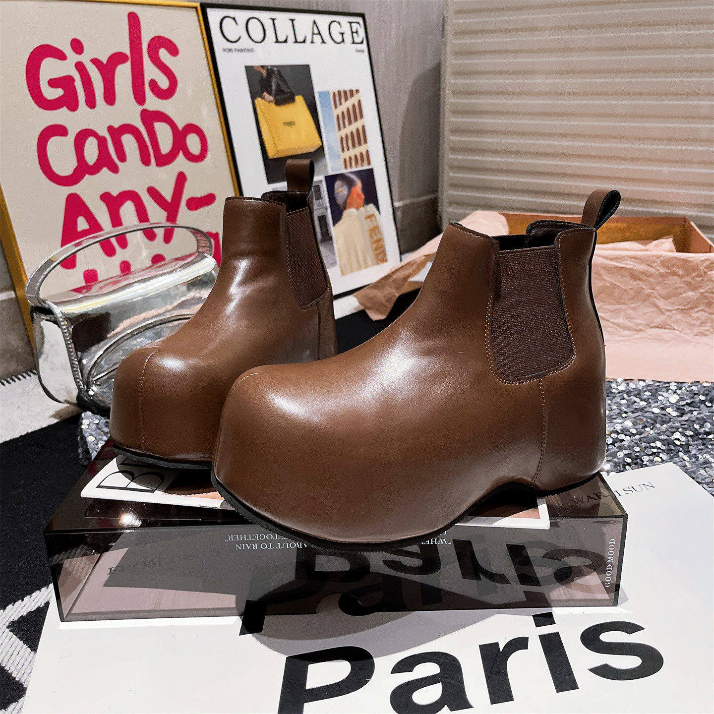 欧货真皮大头卡皮巴拉切尔西靴马丁靴厚底松糕短靴小个子烟筒靴女,女鞋,切尔西靴,淘宝优惠券,粉丝福利购,淘宝优惠卷