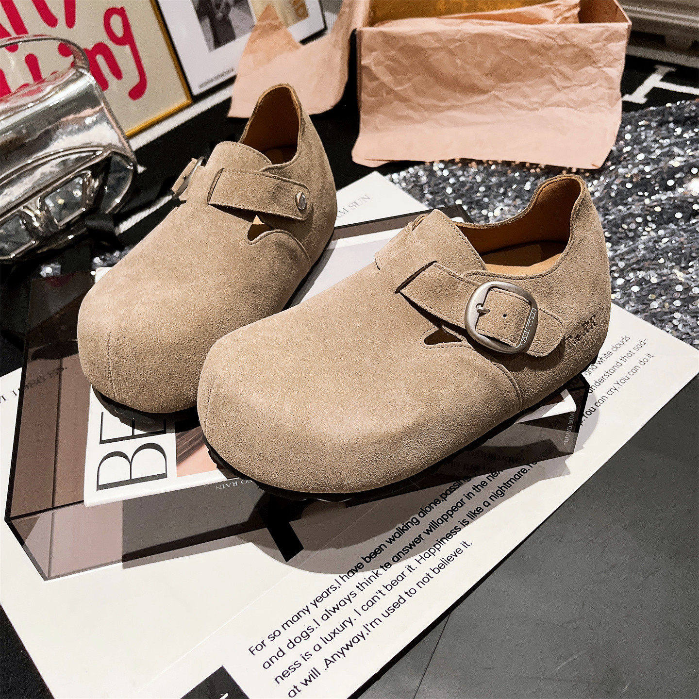 真皮版~欧货卡皮巴拉大头勃肯鞋金属扣内增高一脚蹬乐福鞋单鞋女,女鞋,勃肯鞋/软木鞋,淘宝优惠券,粉丝福利购,淘宝优惠卷