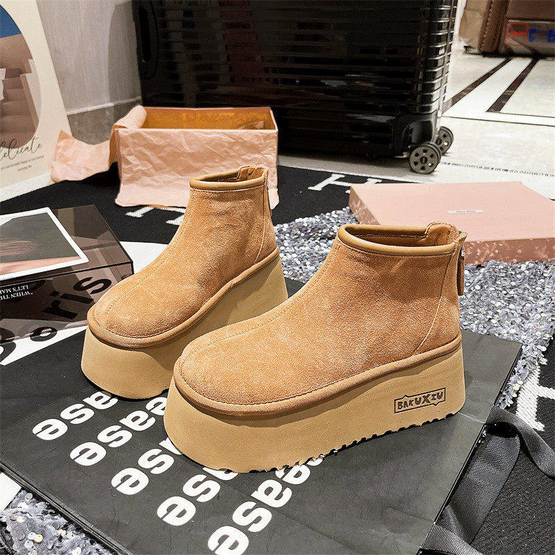 翻毛皮复古大头丑萌面包鞋博肯鞋厚底松糕小个子显瘦雪地棉靴短靴,女鞋,时尚雪地靴,淘宝优惠券,粉丝福利购,淘宝优惠卷