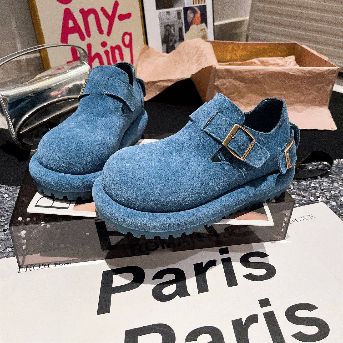 真皮版~翻毛皮大头卡皮巴拉金属扣勃肯鞋平底鞋乐福鞋一脚蹬女鞋,女鞋,勃肯鞋/软木鞋,淘宝优惠券,粉丝福利购,淘宝优惠卷