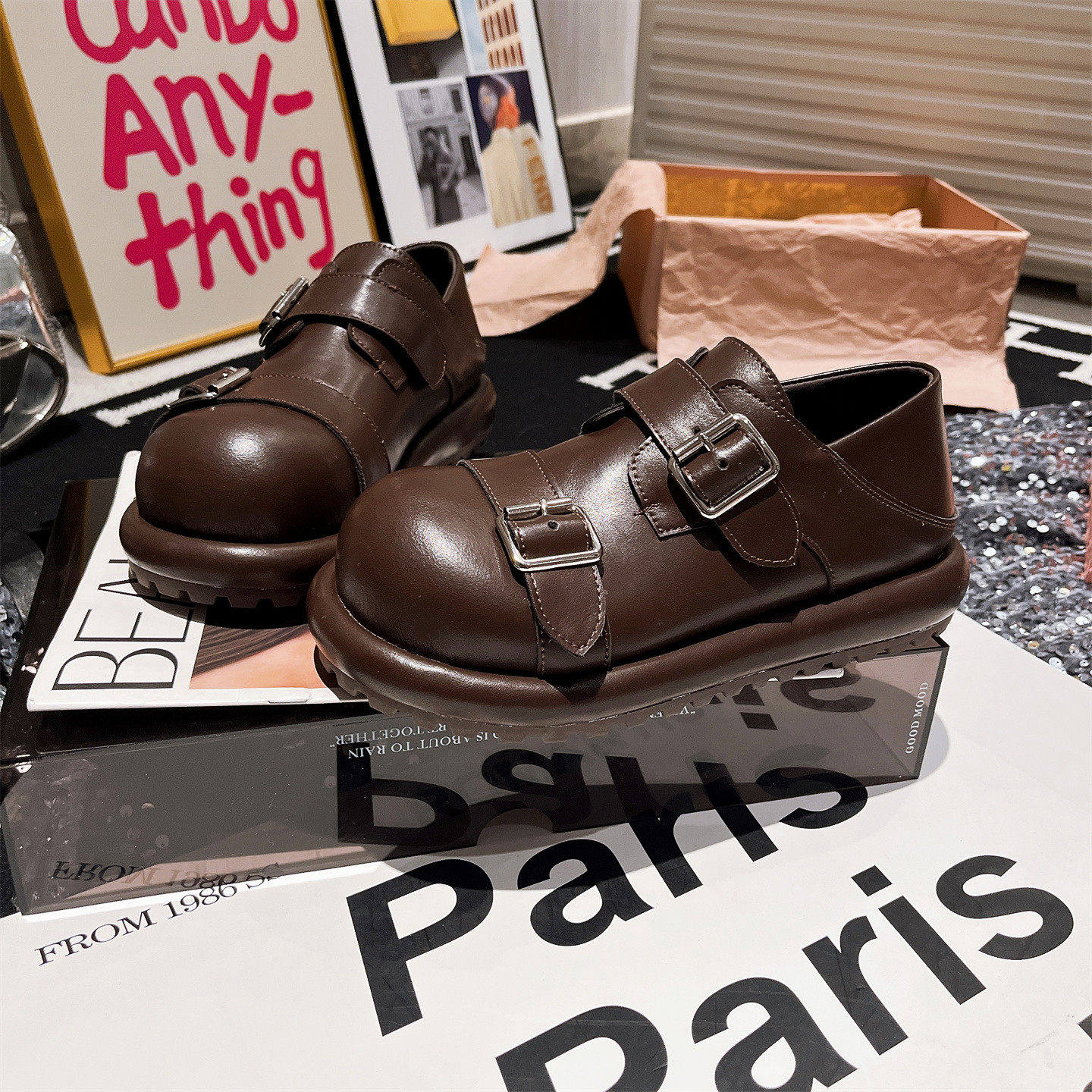 真皮版~欧货大头金属扣复古勃肯鞋平底鞋乐福鞋一脚蹬小皮鞋女鞋,女鞋,勃肯鞋/软木鞋,淘宝优惠券,粉丝福利购,淘宝优惠卷