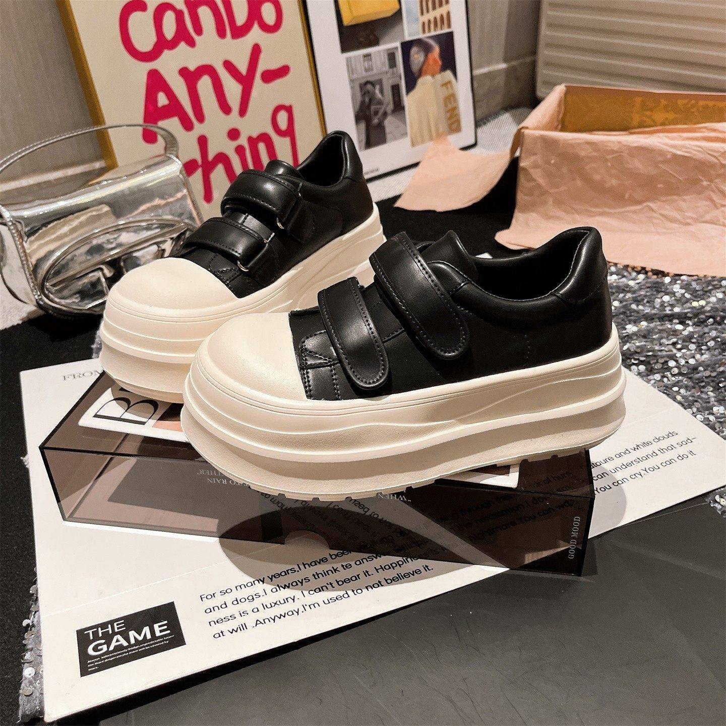 【断码福利】2025新款真皮娃娃头大头魔术贴厚底松糕小白鞋面包鞋,女鞋,休闲板鞋,淘宝优惠券,粉丝福利购,淘宝优惠卷