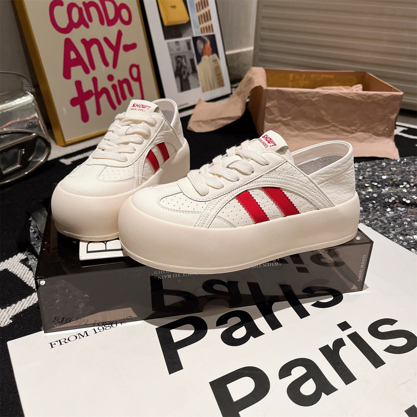 真皮版~韩版ins超火真皮系带休闲鞋板鞋面包鞋小白鞋厚底松糕女鞋,女鞋,时尚休闲鞋,淘宝优惠券,粉丝福利购,淘宝优惠卷