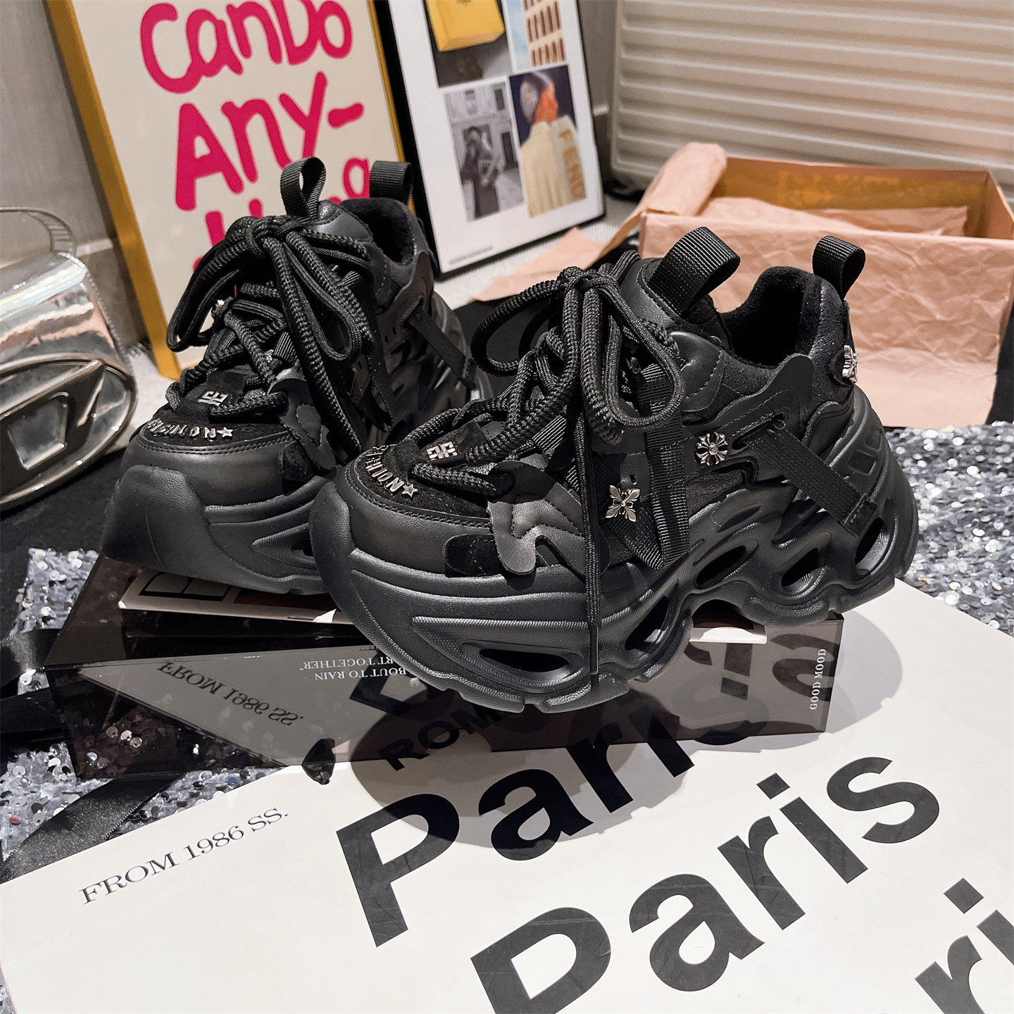 欧货真皮铆钉系带厚底松糕老爹鞋运动鞋加绒休闲鞋板鞋小白鞋女鞋,女鞋,老爹鞋,淘宝优惠券,粉丝福利购,淘宝优惠卷