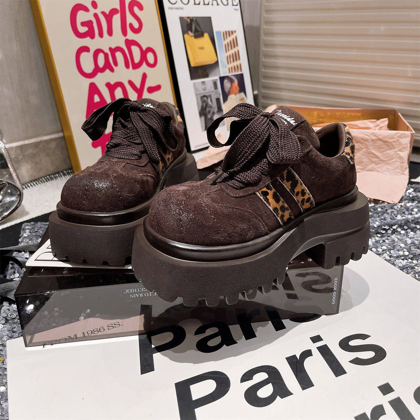 欧洲站马毛真皮大头豹纹系带JK小皮鞋乐福鞋平底鞋加绒英伦风女鞋,女鞋,牛津鞋/布洛克鞋/德比鞋,淘宝优惠券,粉丝福利购,淘宝优惠卷