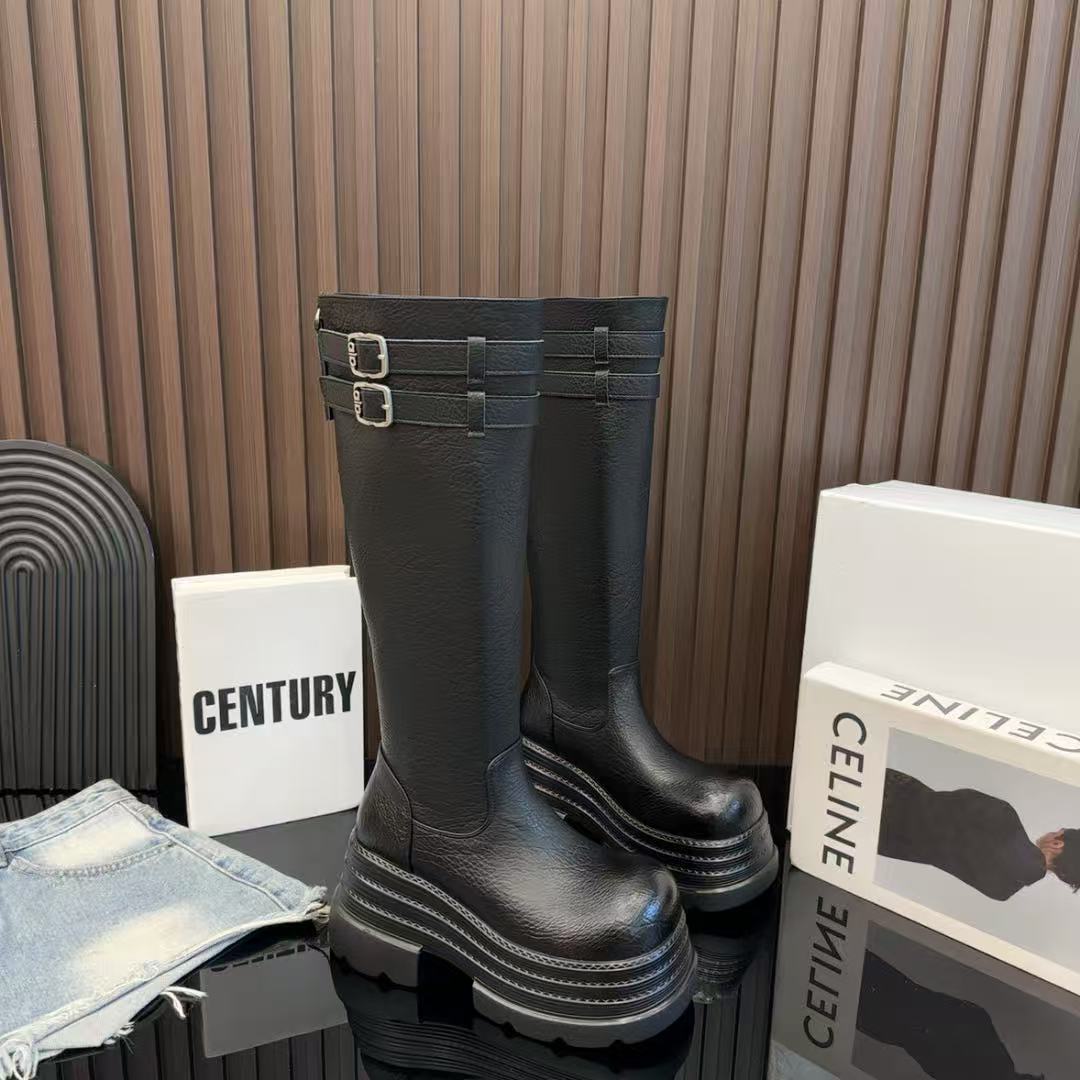 厚底小个子不过膝长筒靴机车靴