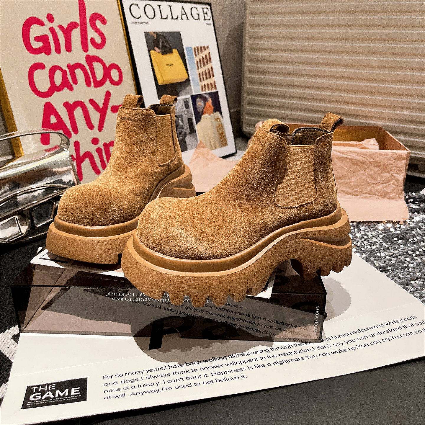 马丁靴真皮大头厚底松糕小个子7cm机车靴烟筒靴短靴工装大黄靴女,女鞋,切尔西靴,淘宝优惠券,粉丝福利购,淘宝优惠卷