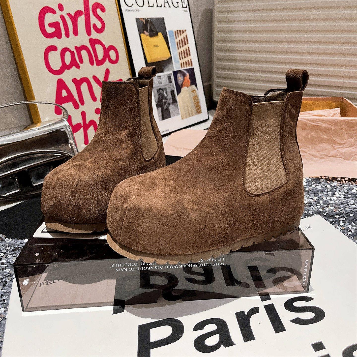 欧洲站真皮厚底松糕内增高小个子勃肯鞋短靴卡皮巴拉加绒棉靴女鞋,女鞋,时尚雪地靴,淘宝优惠券,粉丝福利购,淘宝优惠卷