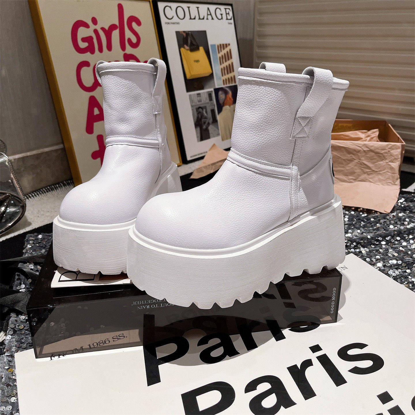 欧货冬季新款厚底松糕超高跟小个子8cm雪地棉靴短靴粉色加厚女鞋,女鞋,时尚雪地靴,淘宝优惠券,粉丝福利购,淘宝优惠卷