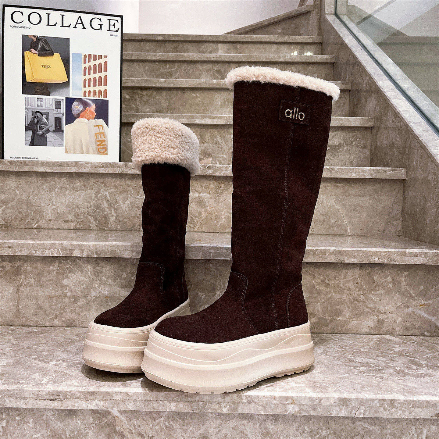 欧货羊羔绒毛毛鞋厚底松糕机车靴长靴马丁靴小个子长靴女鞋雪地棉,女鞋,时尚雪地靴,淘宝优惠券,粉丝福利购,淘宝优惠卷