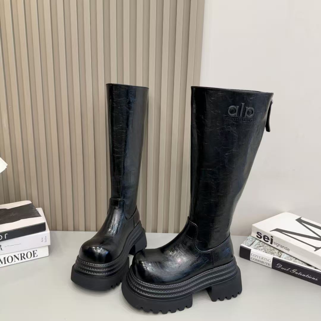 皮带扣骑士靴小个子增高机车靴