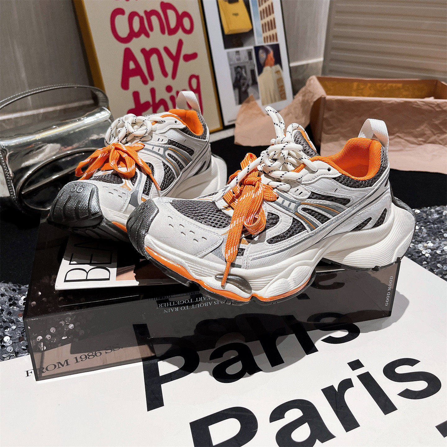 欧洲站小众设计感擦色系带厚底松糕老爹鞋运动鞋休闲拼色帅气女鞋,女鞋,老爹鞋,淘宝优惠券,粉丝福利购,淘宝优惠卷