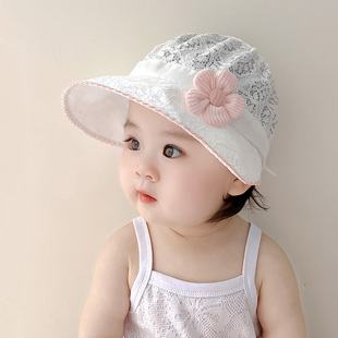 春夏季 婴儿帽子女宝宝时尚 花朵渔夫帽婴幼儿童出游防晒遮阳帽 薄款