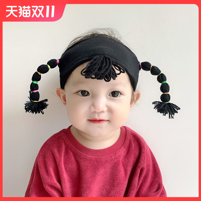 新款婴儿发带韩版假发辫子发饰超萌女宝宝头饰婴幼儿搞怪发箍头箍