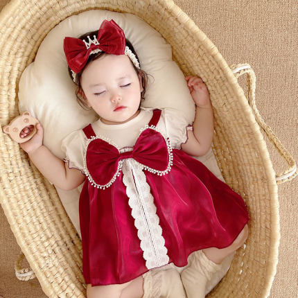 婴儿连体衣夏装女宝宝超洋气甜美哈衣裙满月百天公主爬服抓周礼服