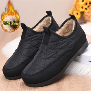 冬加绒保暖加厚防水老北京布鞋 女雪地靴一脚蹬中老年妈妈软底棉靴