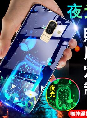 适用于三星A80手机壳s9plus夜光玻璃壳sm-J8 2018PLUS+硅胶软壳j8 2018防摔全包Galaxym20个性男女a40s外套