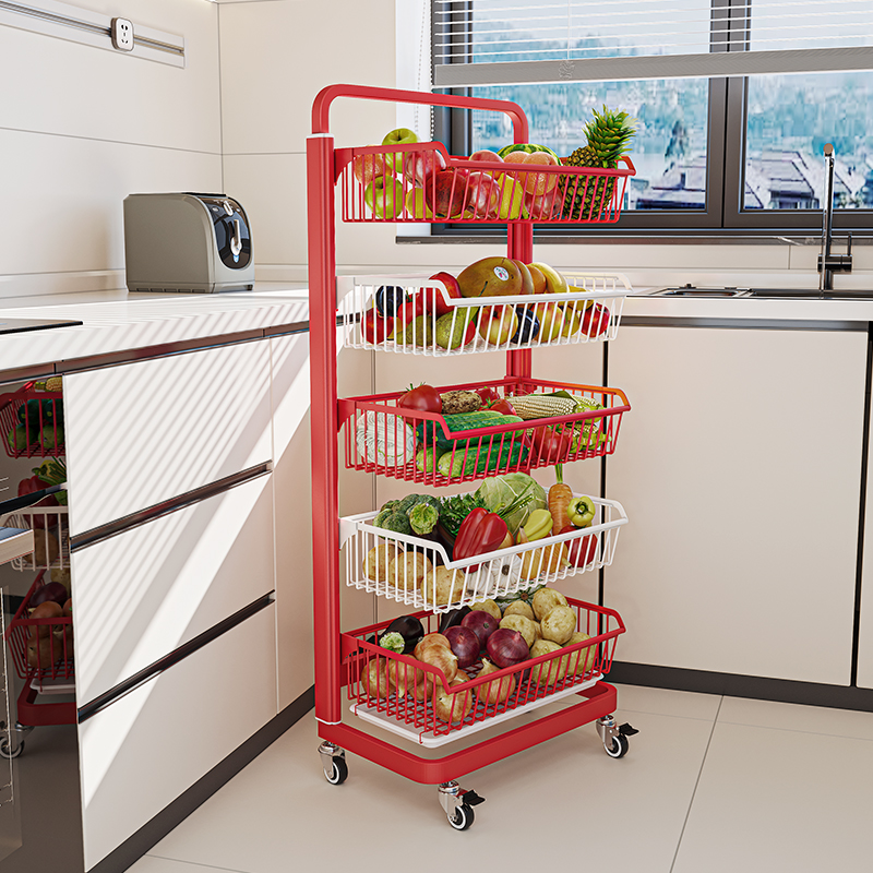 多巴胺厨房水果蔬菜小推车置物架高颜值落地多层家用带轮收纳架子