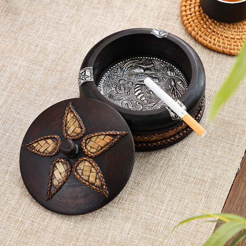 泰国家用客厅复古创意个性木质实木烟灰缸办公室茶桌木头烟缸