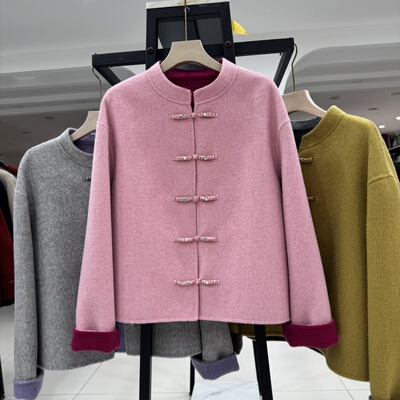 2025秋冬新款新中式国风双面羊绒大衣女短款小个子高级感毛呢外套