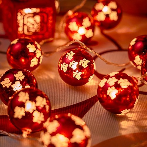 镀金福字灯串25过年布置led灯笼