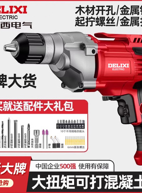 德力西手电钻家用多功能220v有带线电动螺丝刀电转手枪钻电动工具